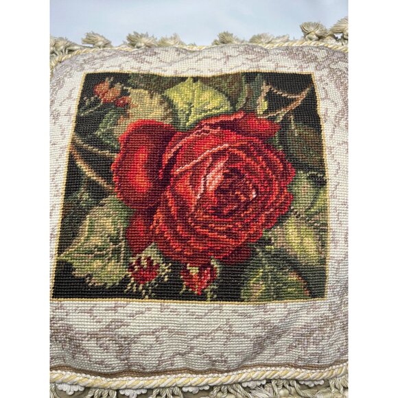 French Country Aubusson style Needlepoint Point Big Red Cabbage Romantic Rose - Picture 6 of 8